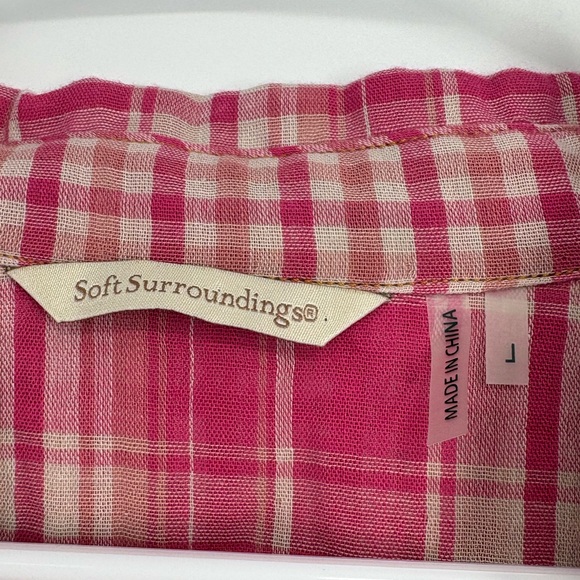 Soft Surroundings Kaolin Pink Plaid Shirt with Floral Print Back Panel - Picture 6 of 8